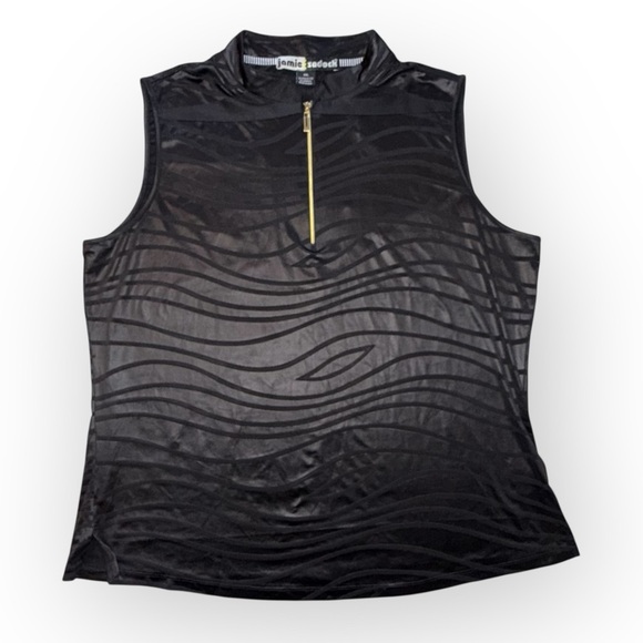 JAMIE SADOCK Black Zebra Print Sleeveless Quarter Zip Mock Top - XXL - Picture 6 of 13